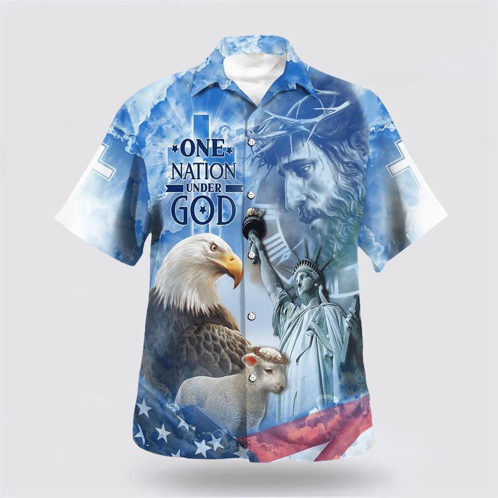 Jesus And Eagle One Nation Under God Hawaiian Shirt - Gifts For Christians