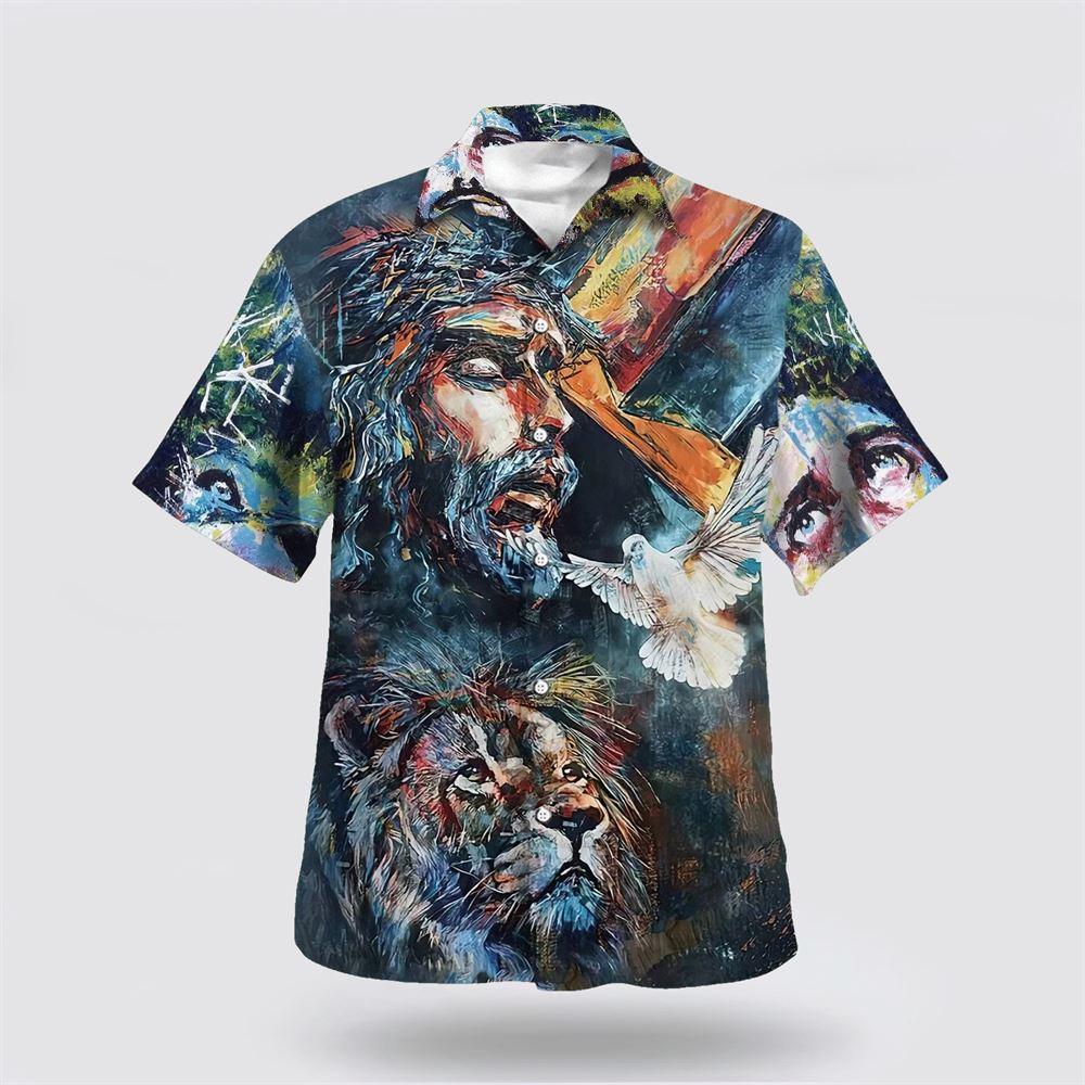 Jesus Christ Lion And Dove Hawaiian Shirts For Men - Gifts For Christians