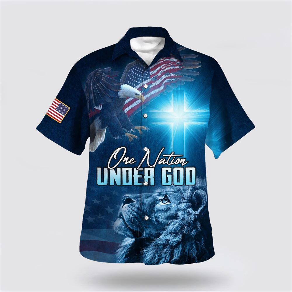 Jesus Christ Lion Eagle One Nation Under God American Hawaiian Shirt - Gifts For Christians