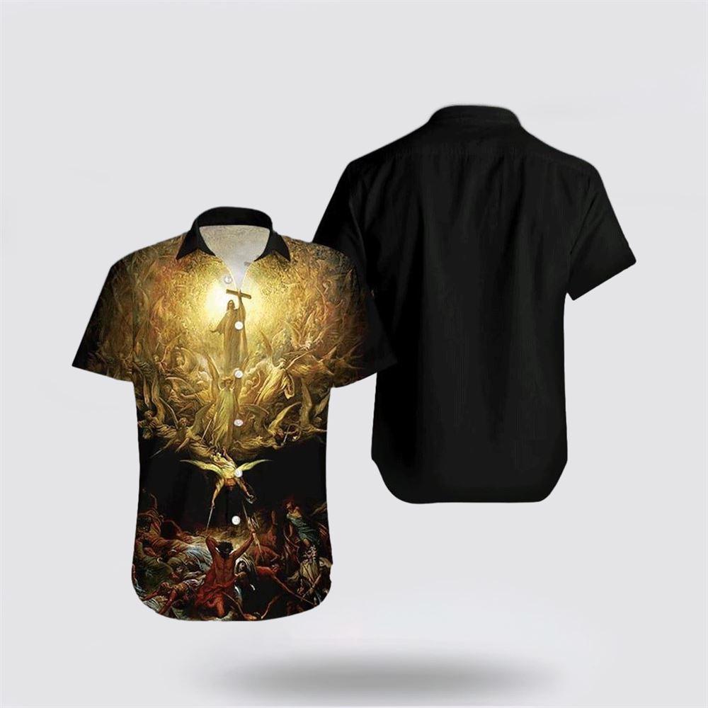 Jesus Holy Light Angels Black Hawaiian Shirt - Gifts For Christians