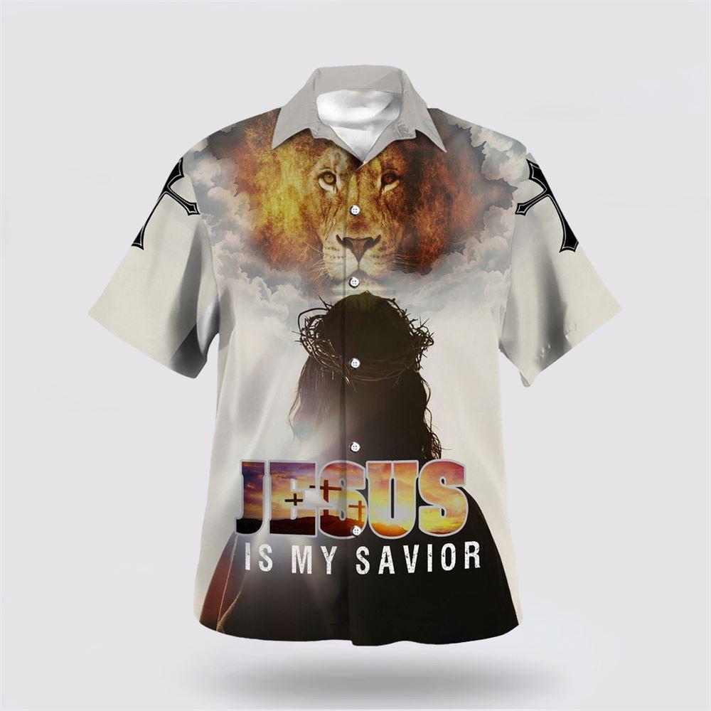 Jesus Is My Savior Jesus And The King Lion Hawaiian Shirts - Gifts For People Who Love Jesus