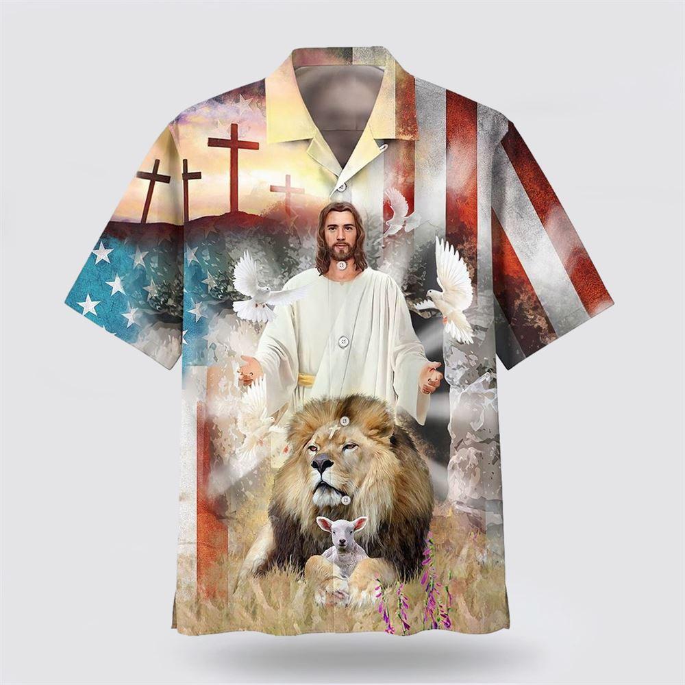 Jesus Lion And The Lamb Cross Hawaiian Shirts - Gifts For People Who Love Jesus