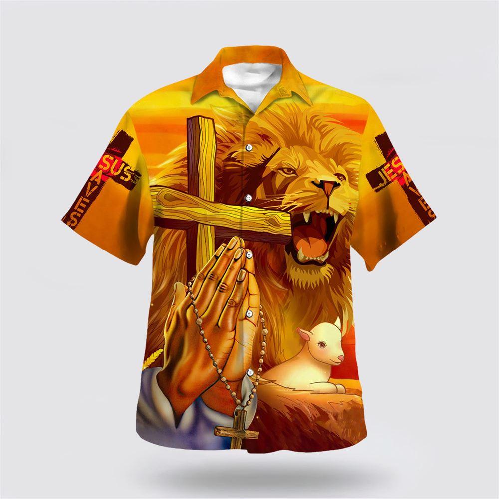 Jesus Lion Cross Faith Over Fear Hawaiian Shirt - Gifts For People Who Love Jesus