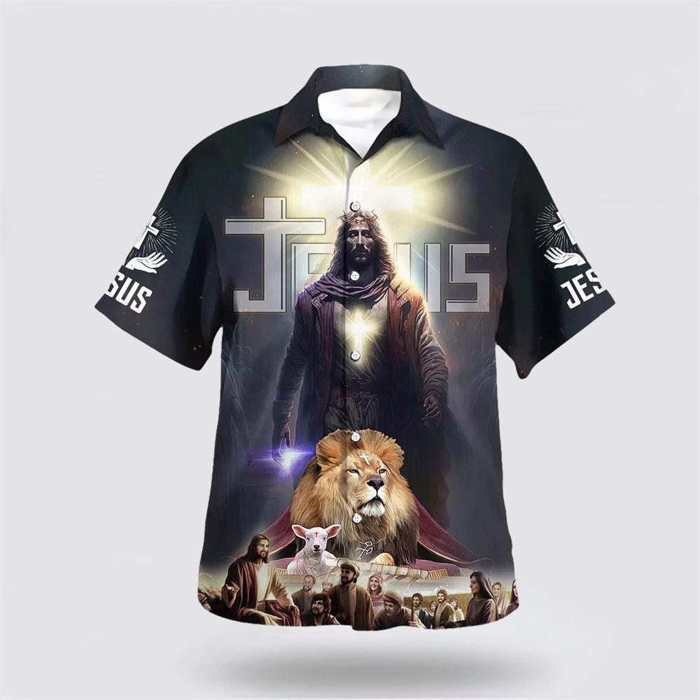 Jesus Lion Lamb With Disciples Hawaiian Shirts - Gifts For People Who Love Jesus