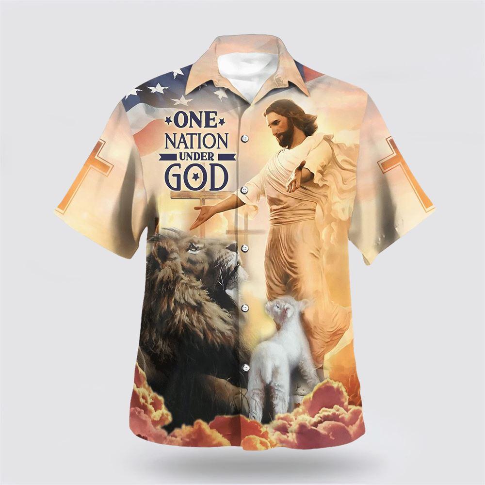 Jesus Open Arms One Nation Under God Hawaiian Shirts - Gifts For Jesus Lovers