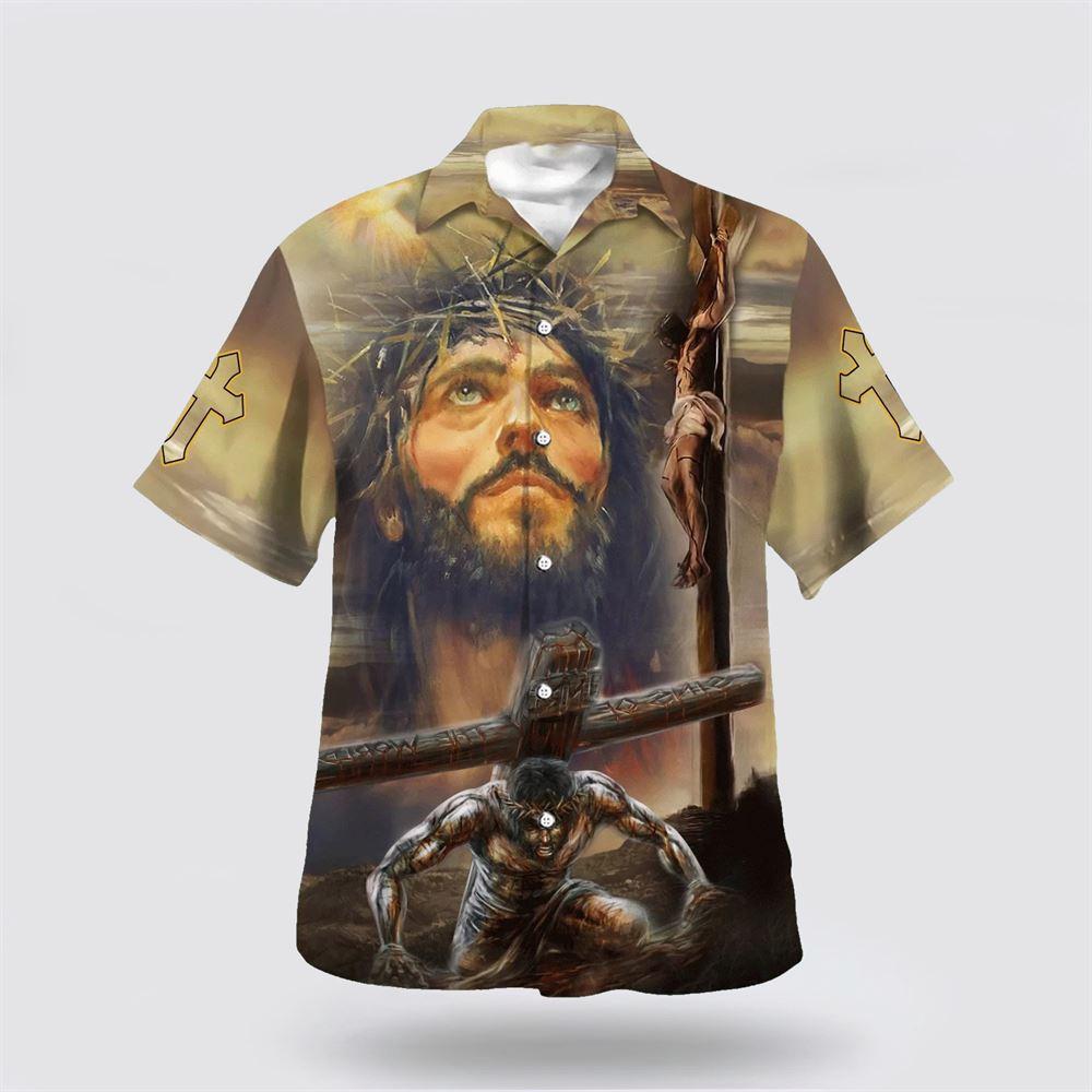 Jesus Portrait Crucifixion Of Jesus Hawaiian Shirts - Gifts For Jesus Lovers