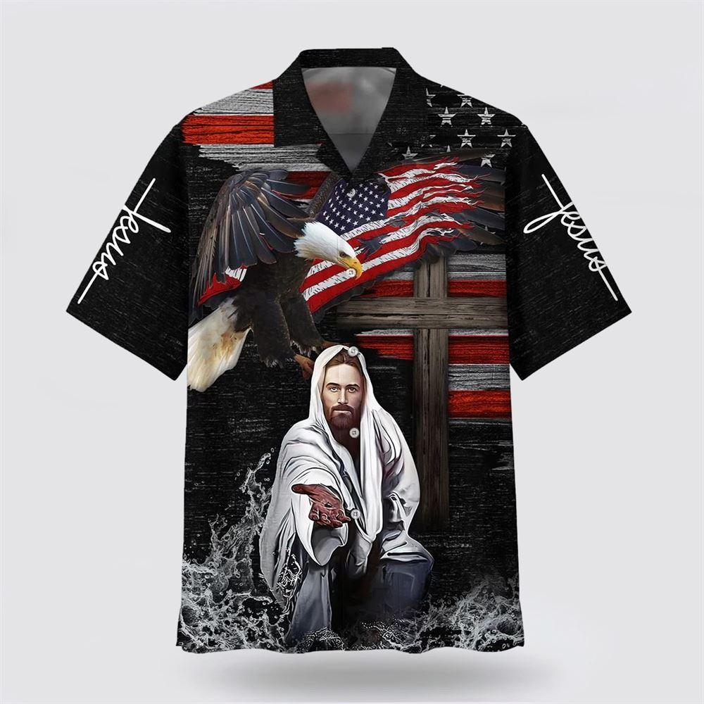 Jesus Reaching Hand In Water Hawaiian Shirts - Gifts For Jesus Lovers