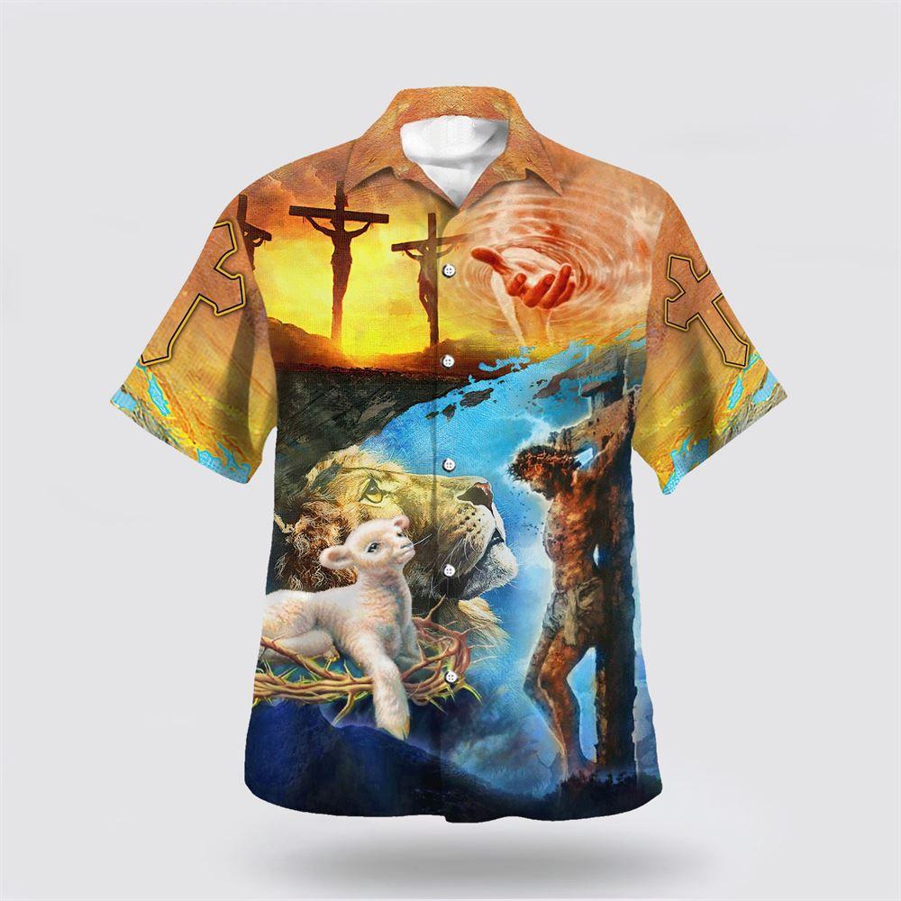 Jesus Saves Lion And Lamb Hawaiian Shirts For Men - Gifts For Jesus Lovers