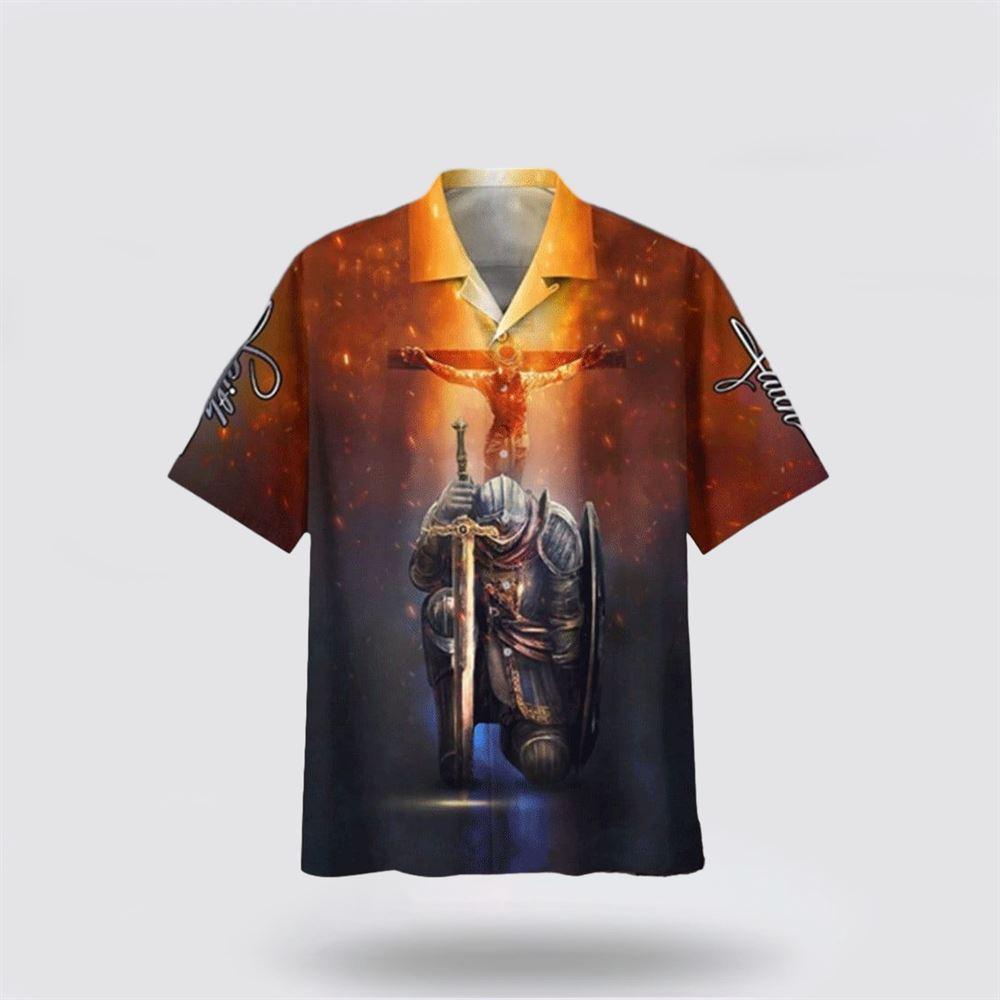 Kneeling Knight Faith Jesus Cross Hawaiian Shirt - Gifts For Jesus Lovers
