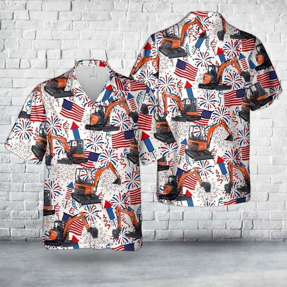 Kubota Excavator Hawaiian Shirt, 4th Of July Hawaiian Shirt, 4th Of July Shirt