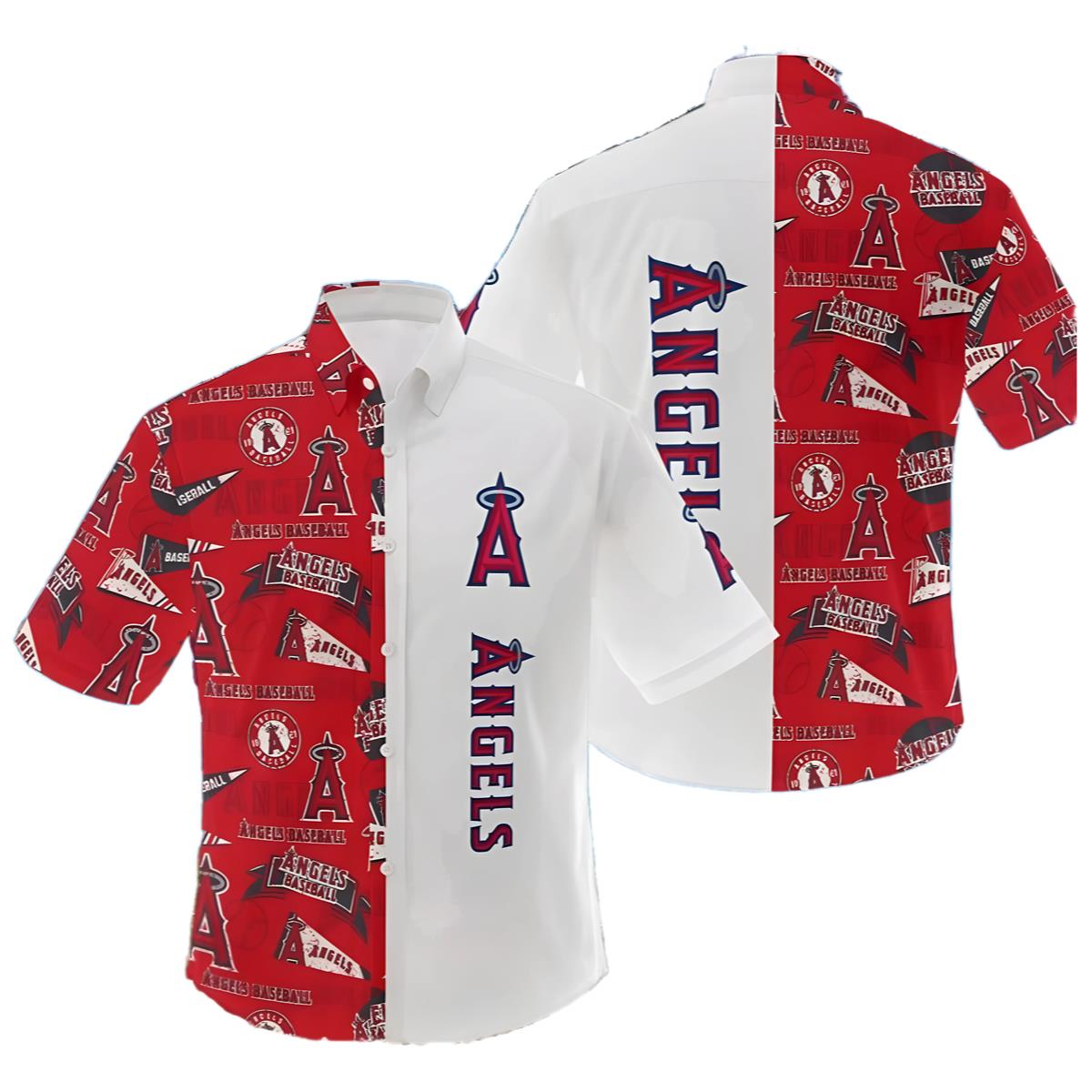 Logo Los Angeles Angels Hawaiian Shirt Red And White