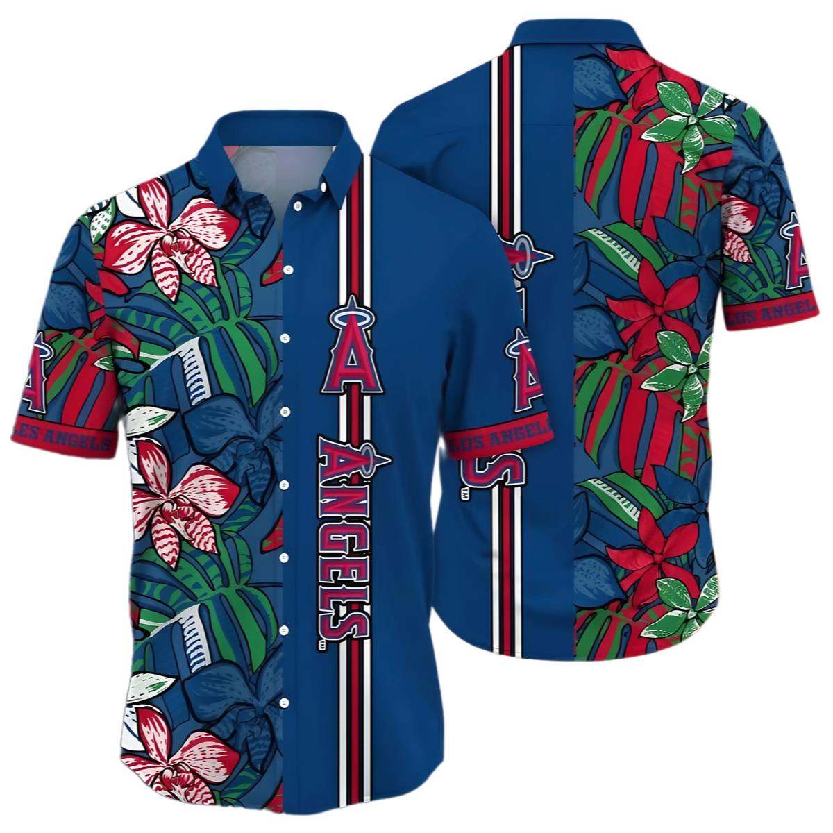 Los Angeles Angels Hawaiian Shirt Blue Floral Pattern