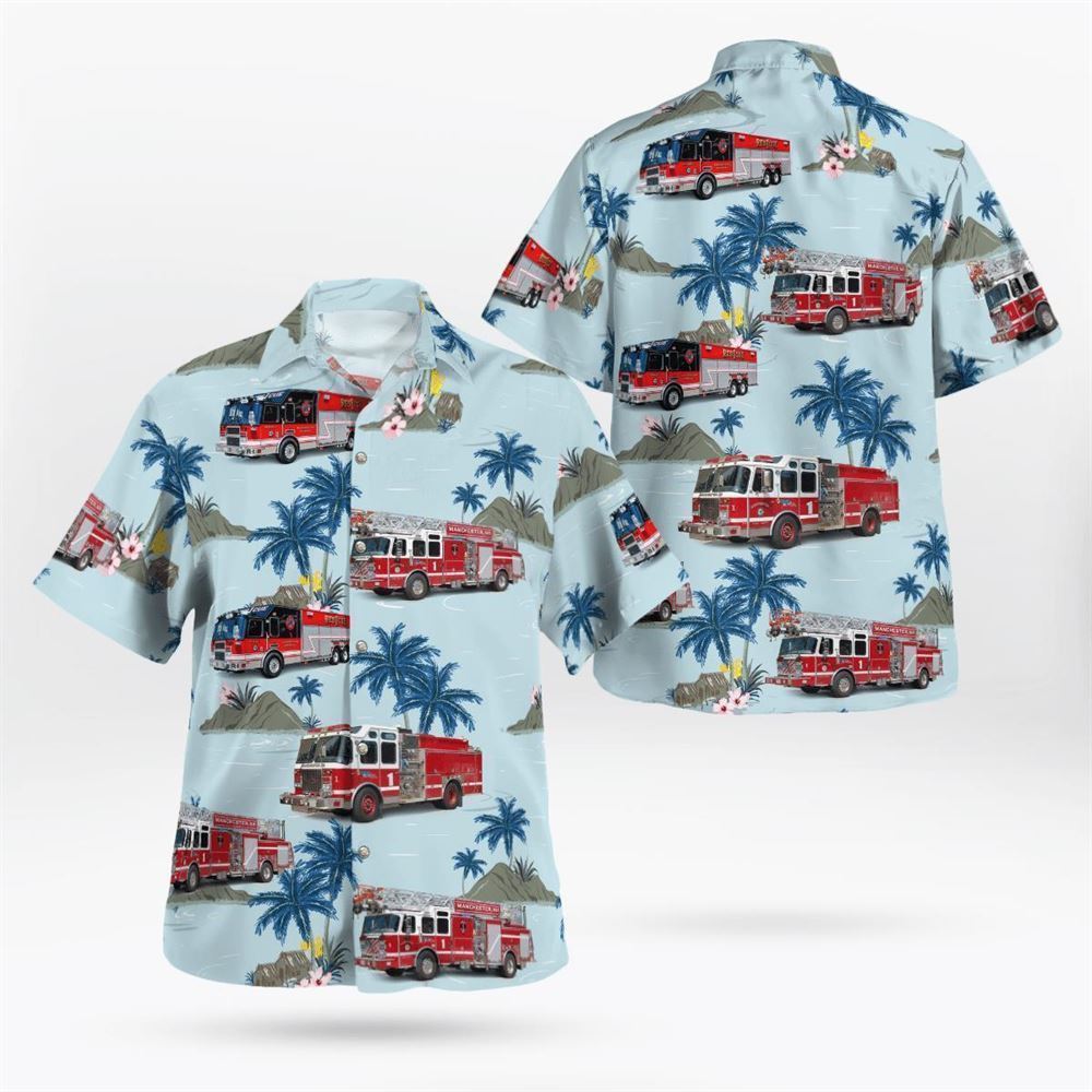 Manchester, NH, Manchester Fire Department Headquarters Station Hawaiian Shirt - Gifts For Firefighters In Manchester, NH