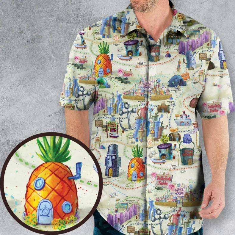 Map Of Bikini Bottom SpongeBob SquarePants Hawaiian Shirt