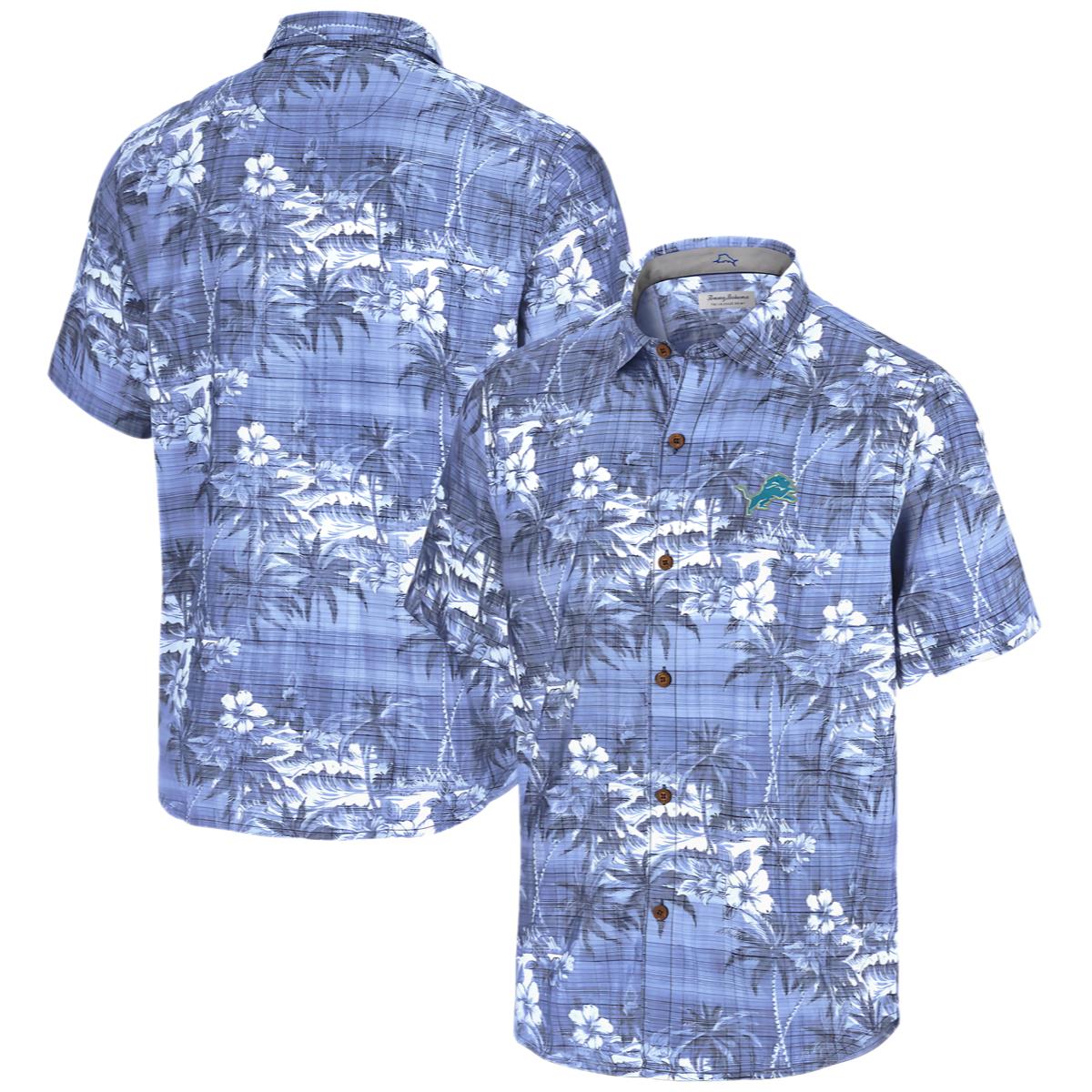 Mens Tommy Bahama Blue Detroit Lions Hawaiian Shirt