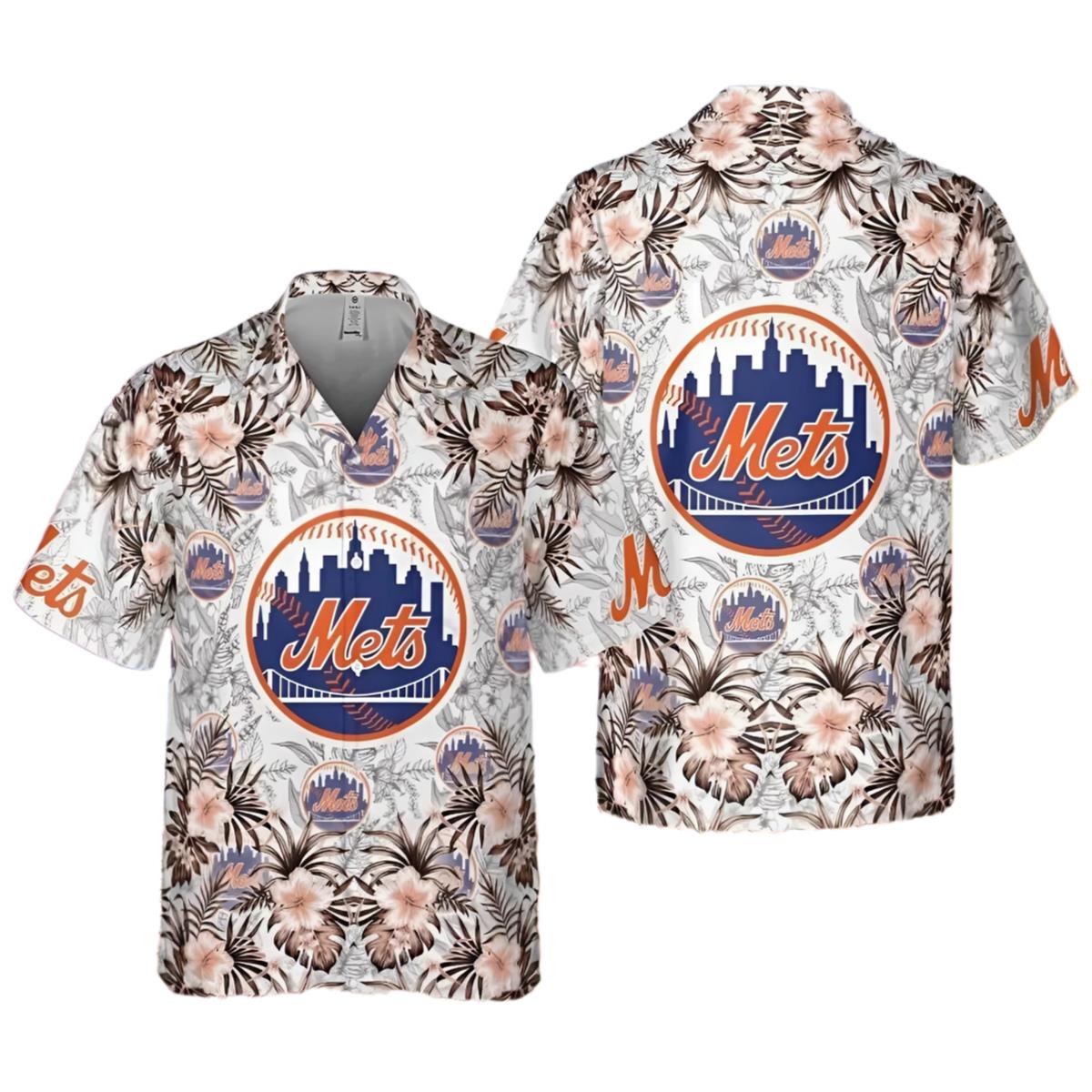 Mets Hawaiian Shirt Tropical Sunset Floral