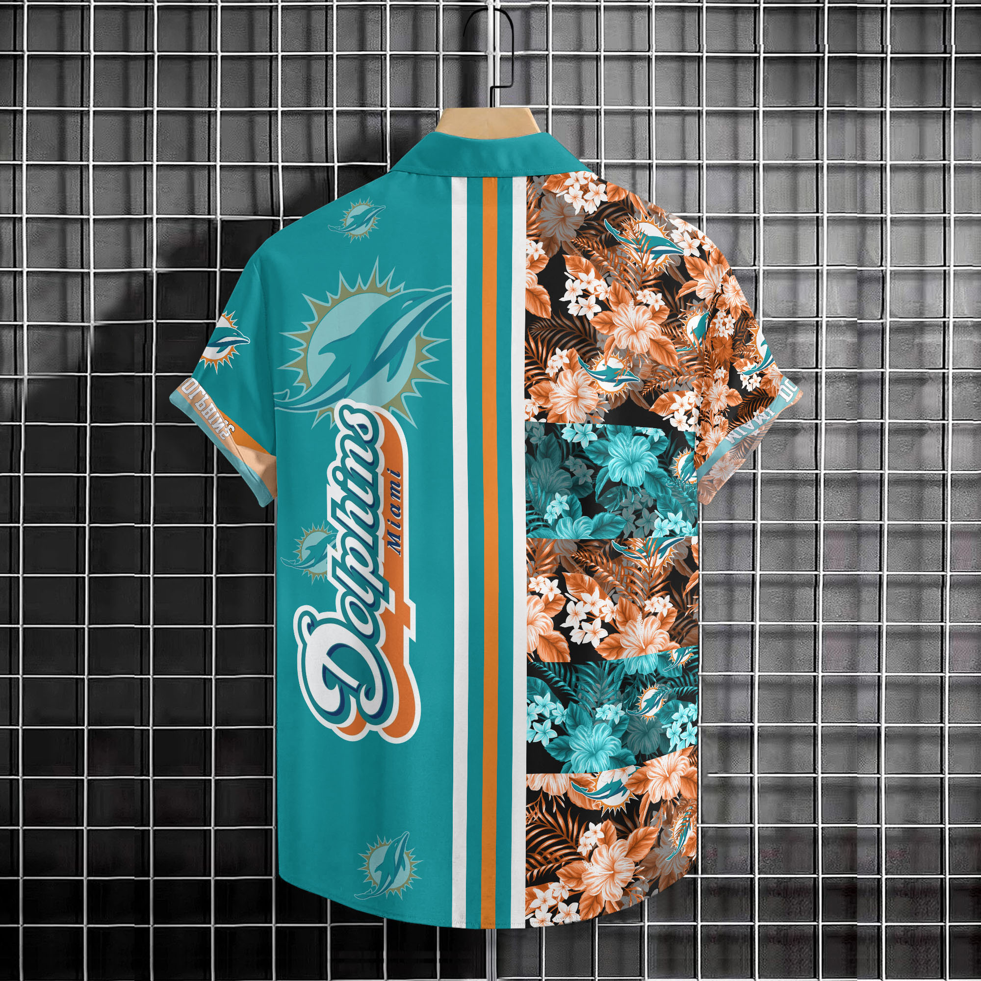 Miami Dolphins Tropical Mosaic Hawaiian Shirt