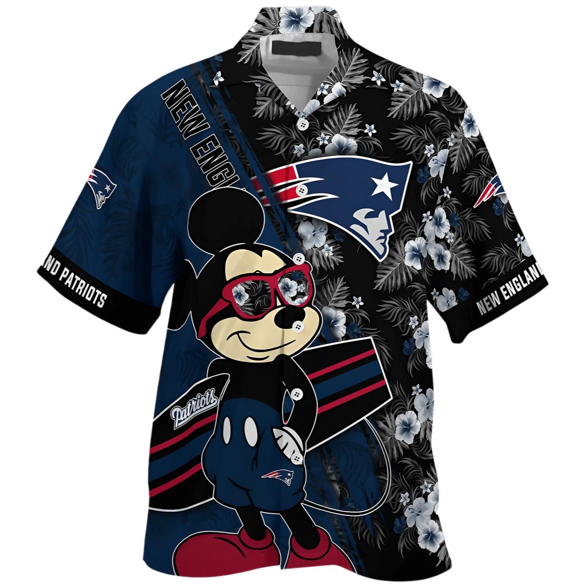 Mickey And Floral New England Patriots Hawaiian Shirt Look Cute