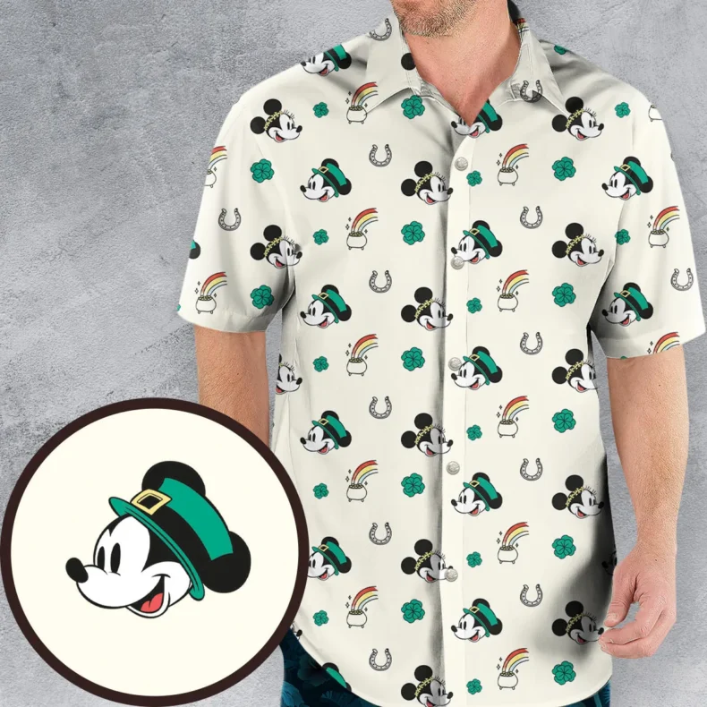 Mickey and Minnie St. Patrick's Day Pattern Hawaiian Shirt