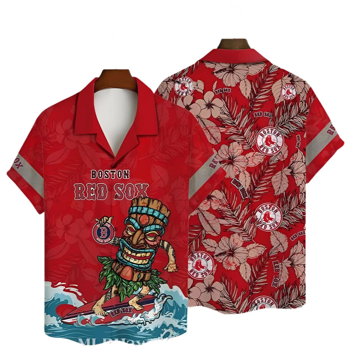 MLB Hawaiian Boston Red Sox Tiki Surfers Paradise Aloha Shirt