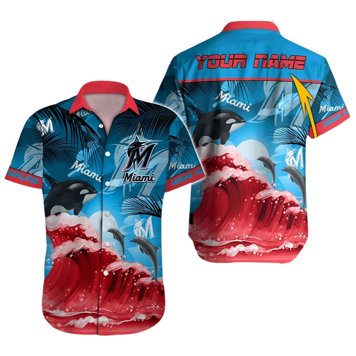 MLB Miami Marlins Hawaiian Shirt Customizable Name