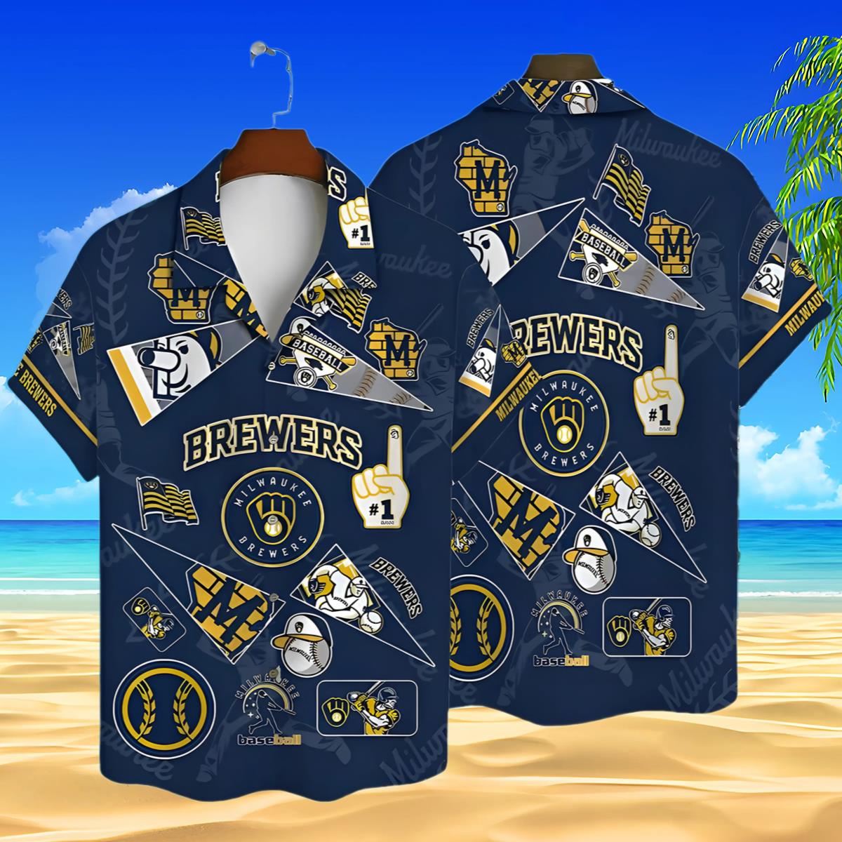 MLB Milwaukee Brewers Collage Navy Hawaiian Shirt