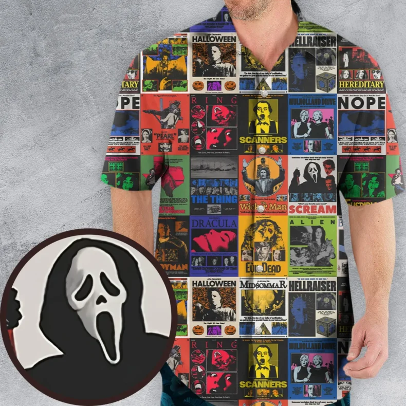 Modern Horror Movies Nope Ghostface Pinhead Pearl Leatherface Halloween Hawaiian Shirt