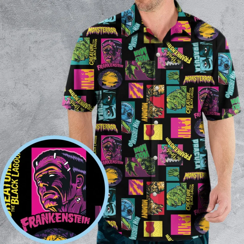 Monster Pop Movies Halloween Hawaiian Shirt