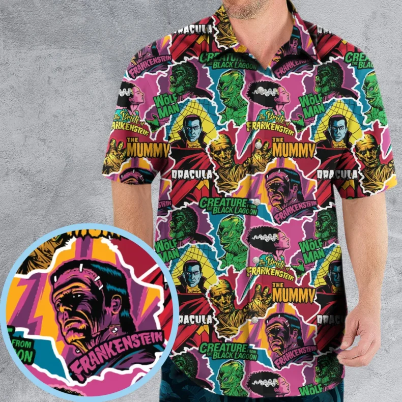 Monsters Pop Collage Universal Monsters Hawaiian Shirt