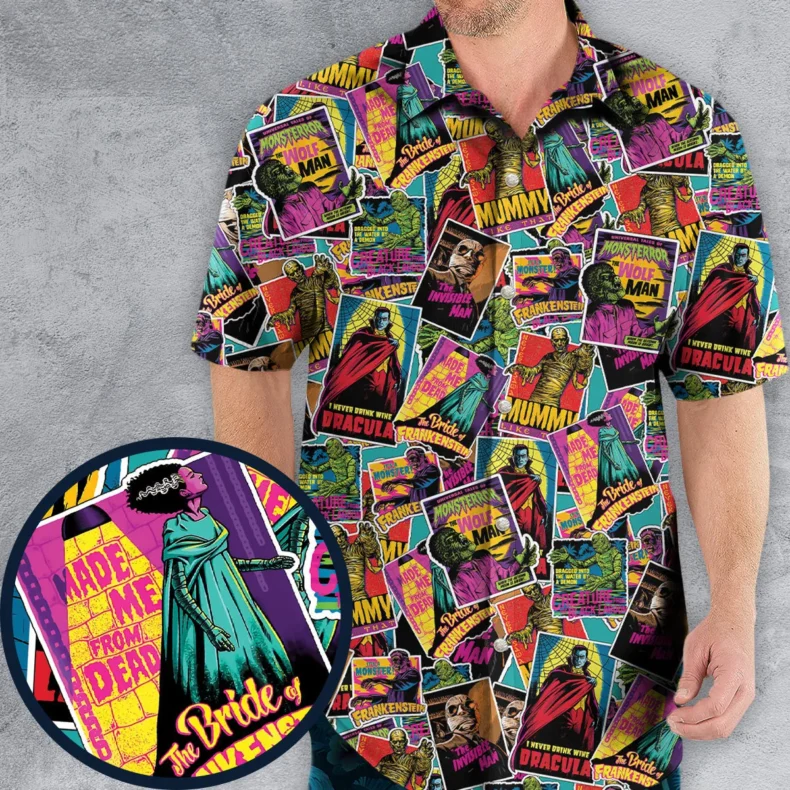 Multi Monster Pop Badges Hawaiian Shirt