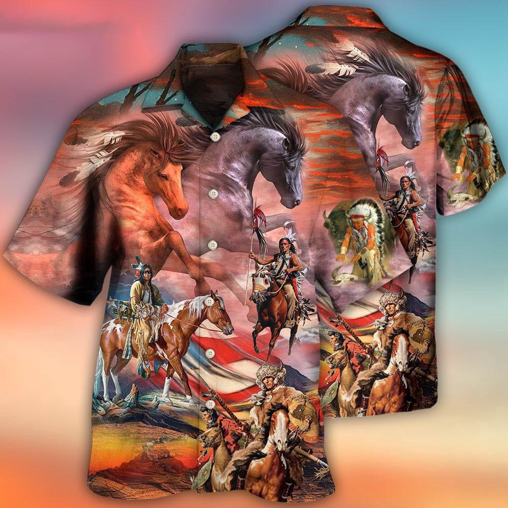 Native American Independence Day Horse American Flag Hawaiian Shirt, 4th Of July Hawaiian Shirt, 4th Of July Shirt