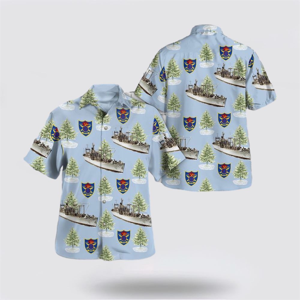 Navy USS Vesuvius (Ae-15) Christmas Seamless Hawaiian Shirt - Beachwear Gift For Military Personnel
