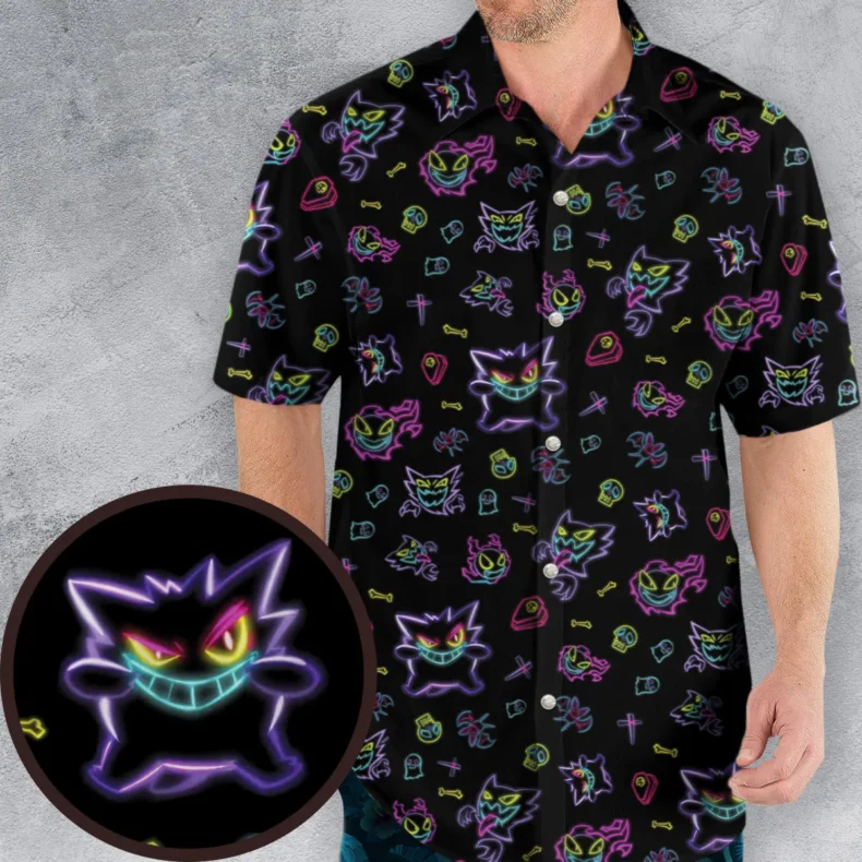 Neon Gastly Haunter Gengar Pokemon Hawaiian Shirt