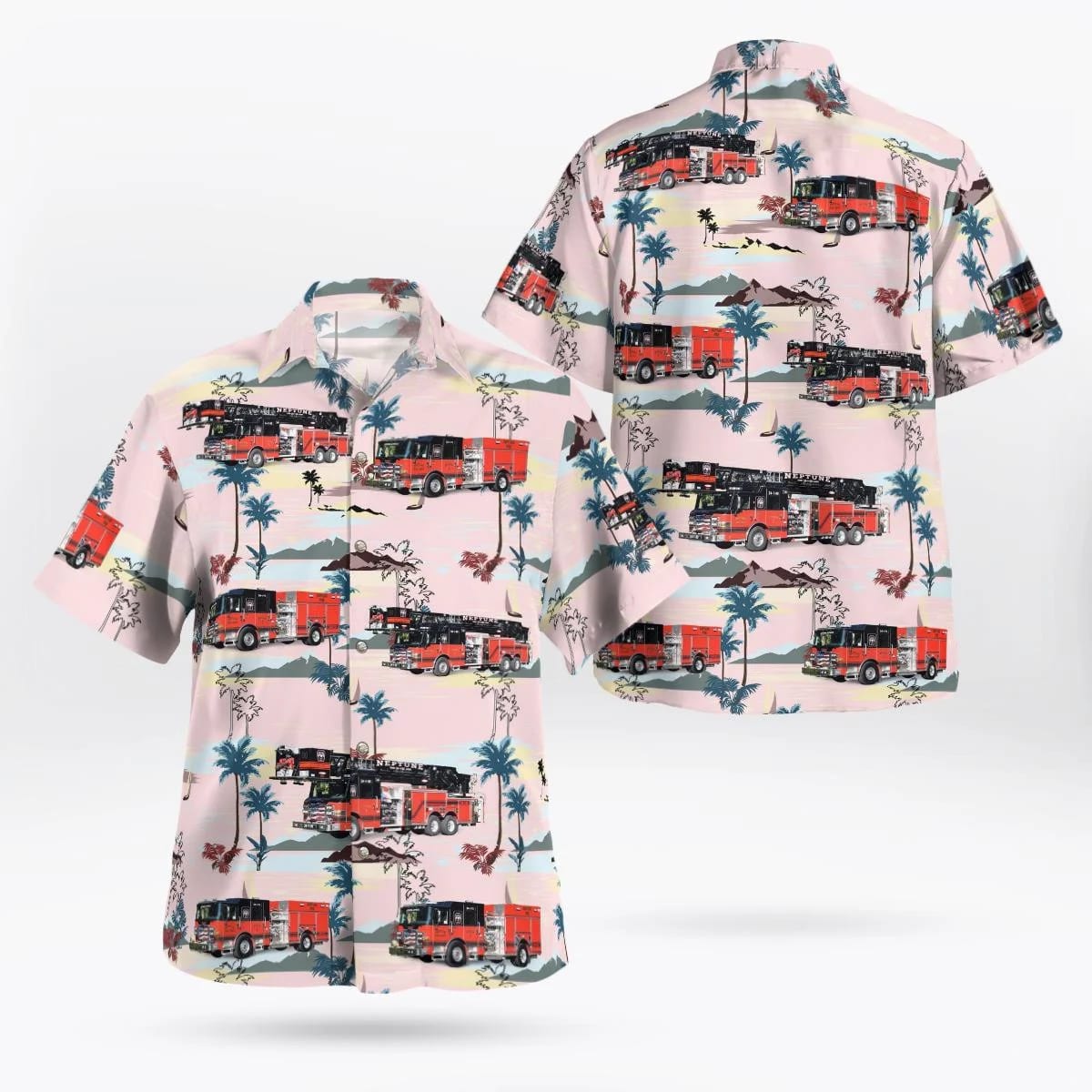 Neptune City, NJ, Hamilton Fire Company (Neptune) Station 34-1 Hawaiian Shirt - Gifts For Firefighters In Neptune City, NJ