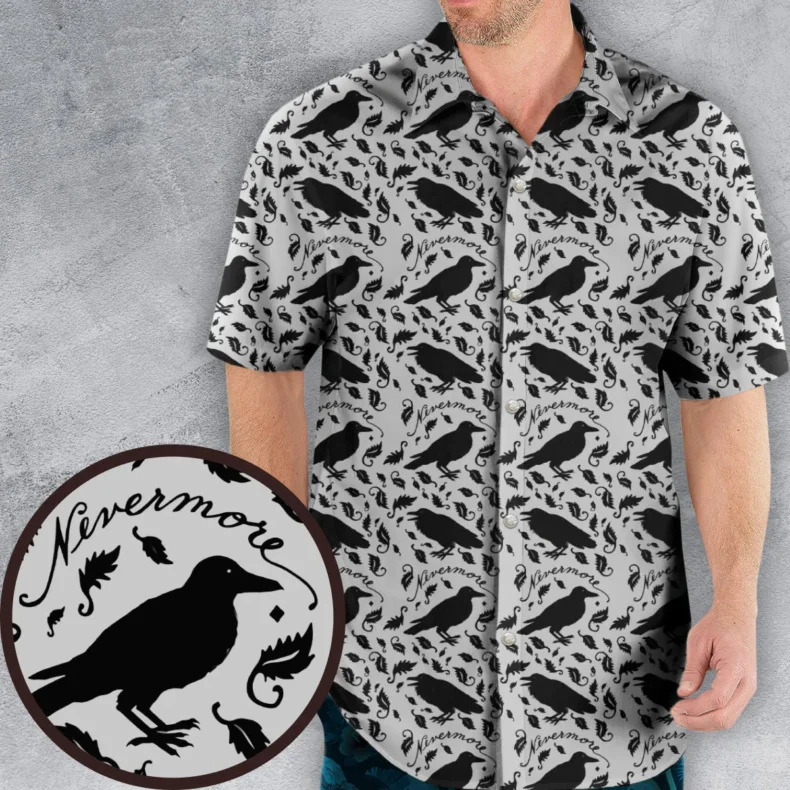 Nevermore The Raven Edgar Allan Poe Pattern Hawaiian Shirt