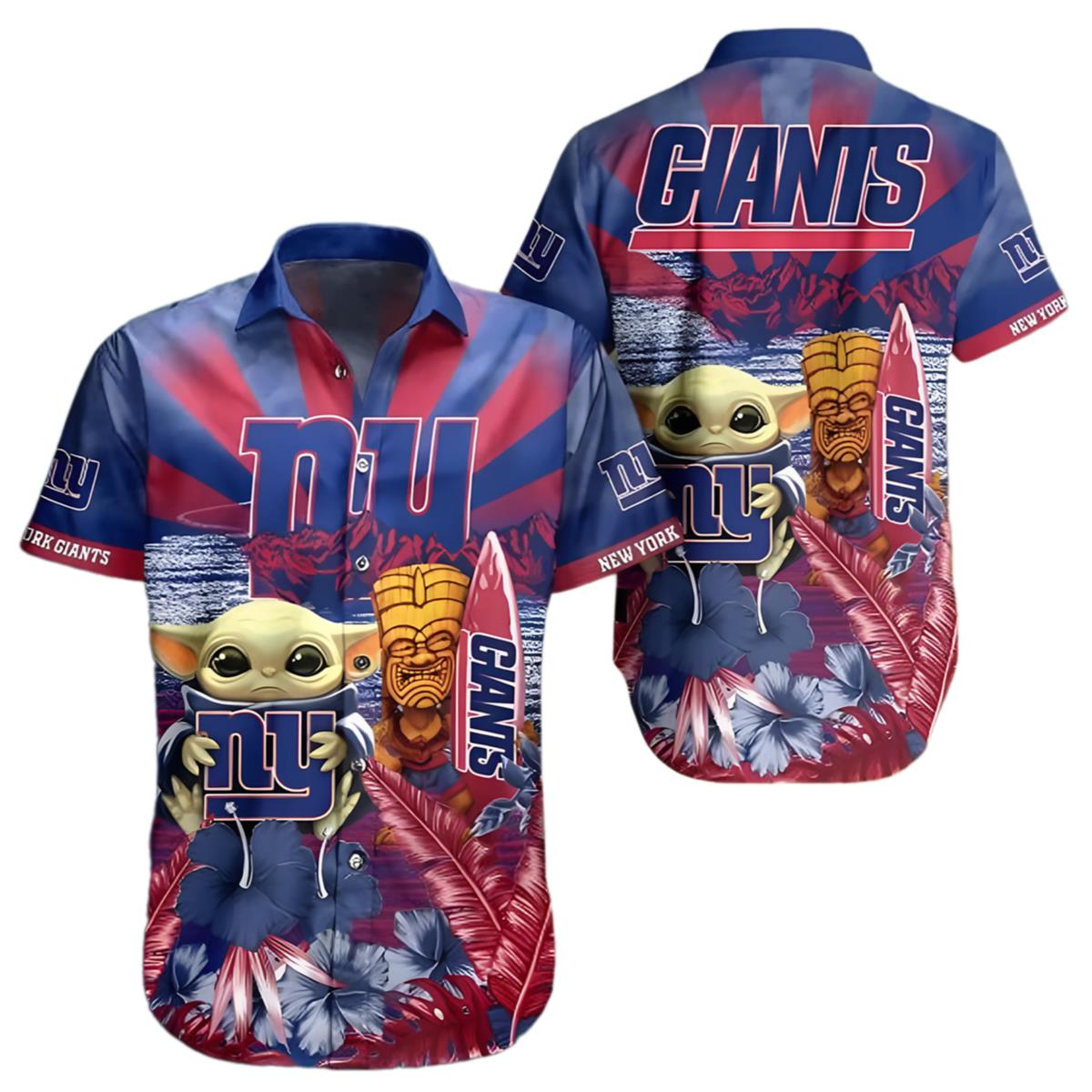 New York Giants Hawaiian Shirt Baby Yoda Tiki Party