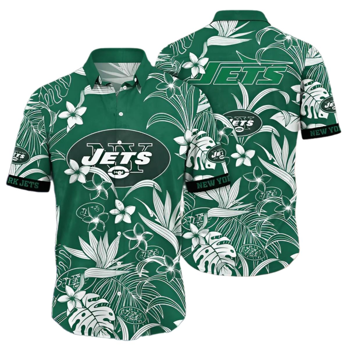 New York Jets Hawaiian Shirt White Flowers