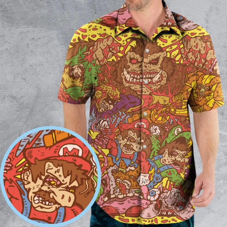 Nitendo Characters in Creepy Style Hawaiian Shirt