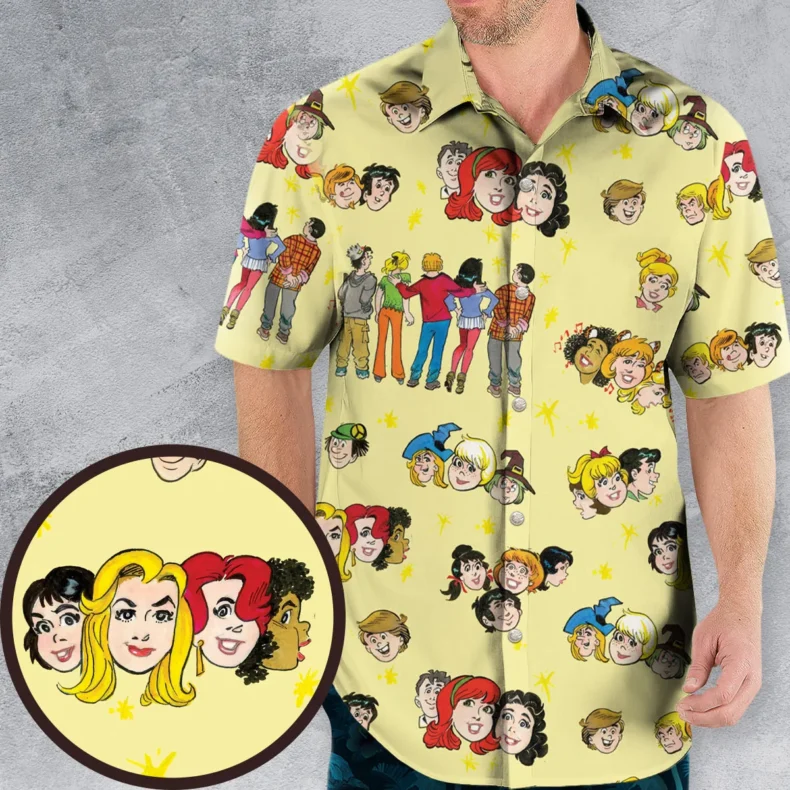 Nostalgic Cartoons in Archie Style Hawaiian Shirt