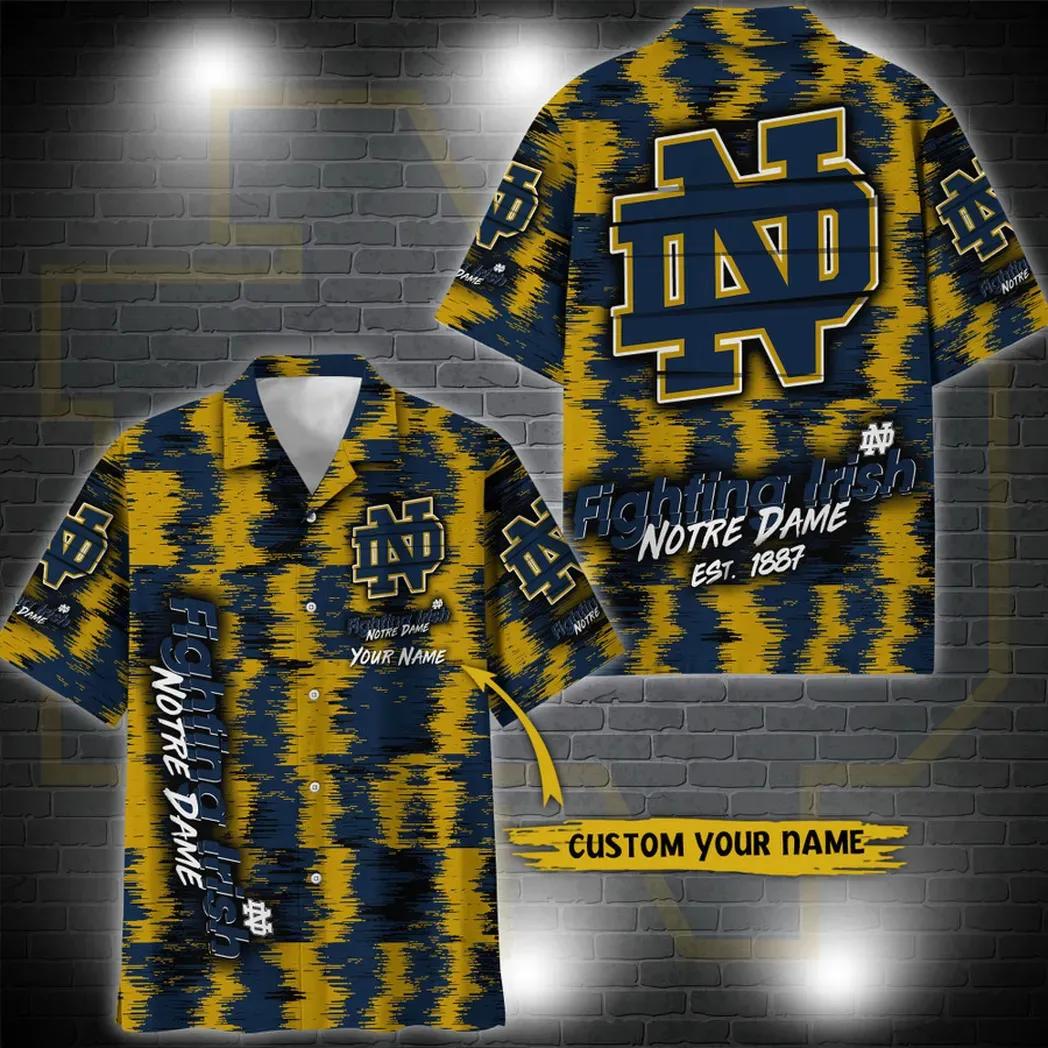 Notre Dame Fighting Irish Aloha Hawaiian Shirt Custom Your Name, NCAA Hawaiian Shirt