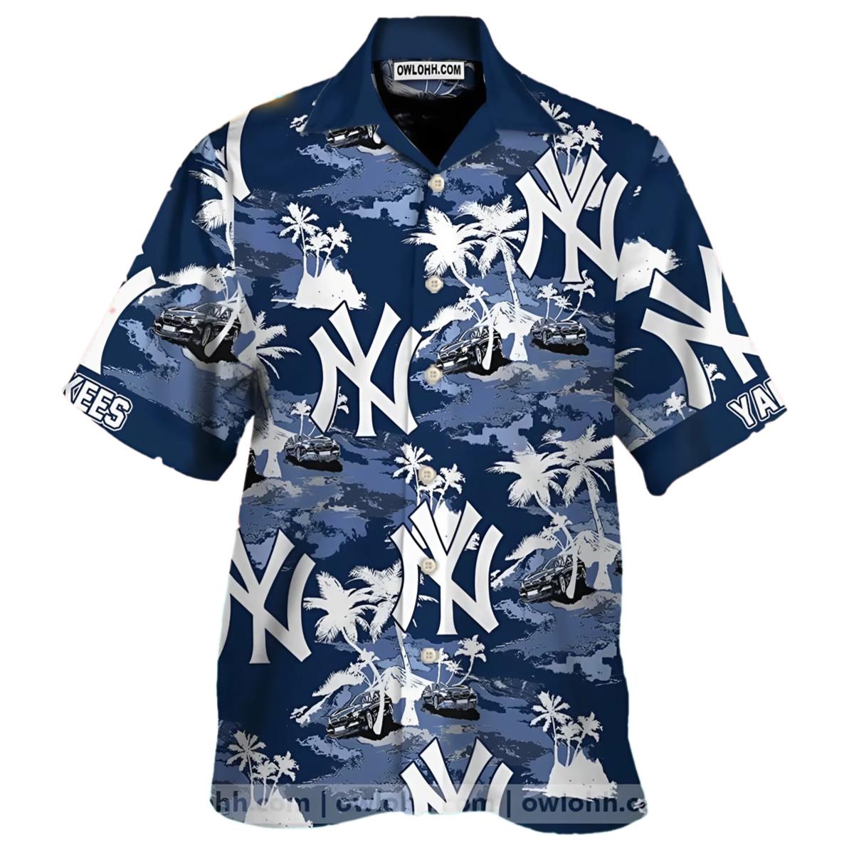 Ny Yankees Hawaiian Shirts With Island And Palm Tree Design