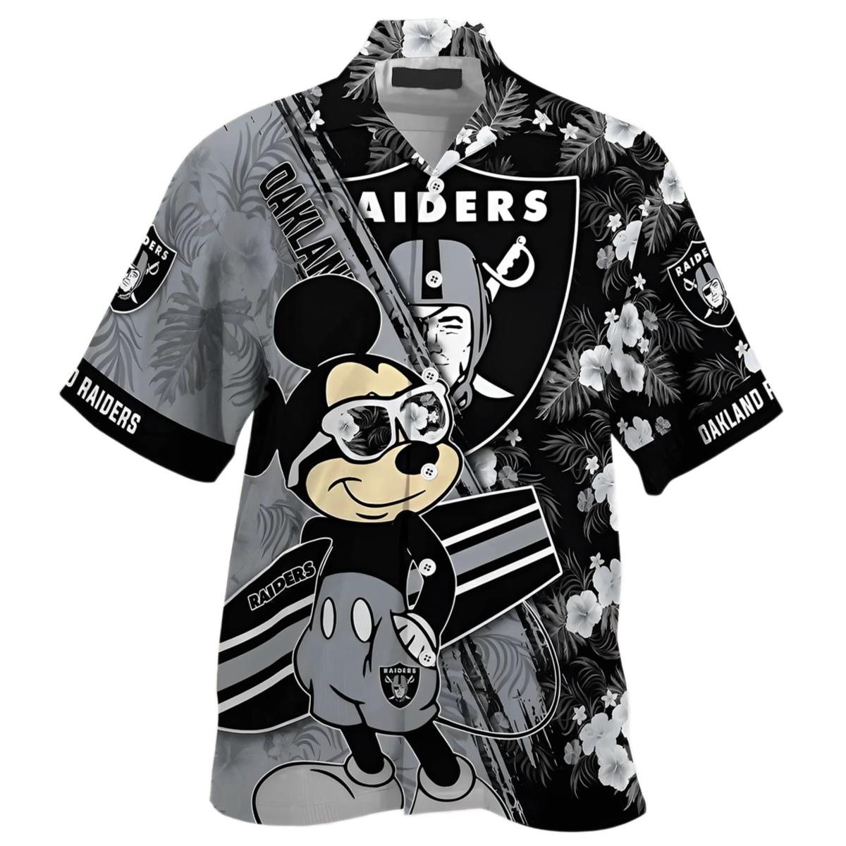 Oakland Raiders Hawaiian Shirt Mickey And Floral Pattern