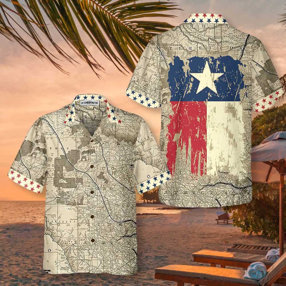Old Map of Texas Vintage Texas Hawaiian Shirt, Texas Hawaii Shirt, Texas Shirt