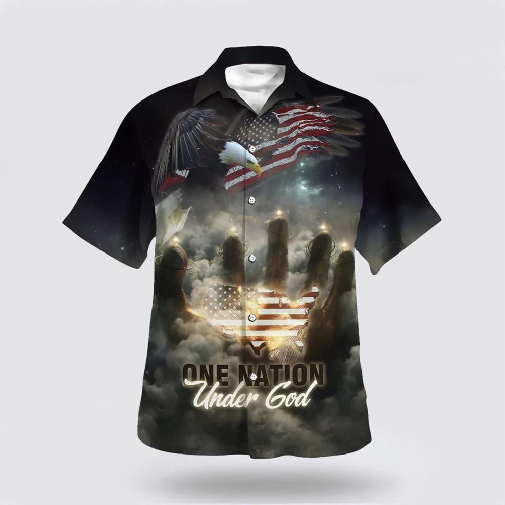 One Nation Under God American Flag With Jesus Cross Tee For Freedom Day Hawaiian Shirt - Gifts For Christian Families