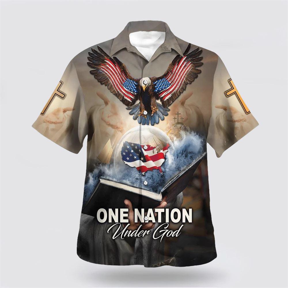 One Nation Under God Eagle With American Hawaiian Shirt - Gifts For Christian Families