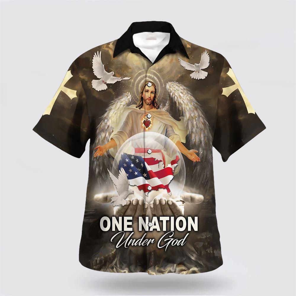 One Nation Under God Jesus American Eagle Hawaiian Shirt - Gifts For Christian Families