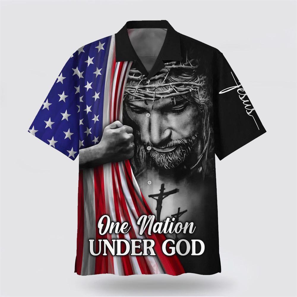 One Nation Under God Jesus American Hawaiian Shirt - Gifts For Christian Families