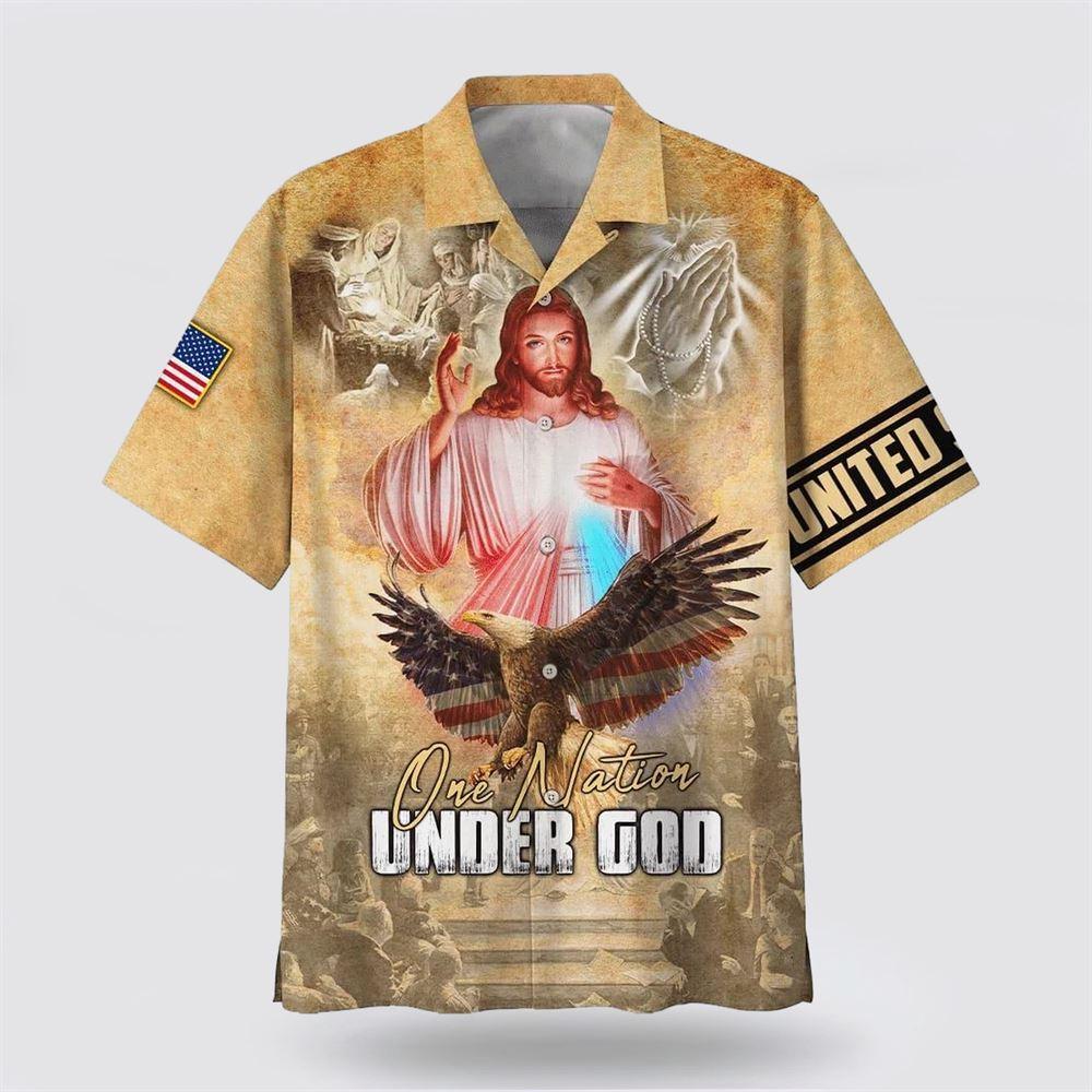 One Nation Under God Jesus Eagle Hawaiian Shirt - Gifts For Christian Families
