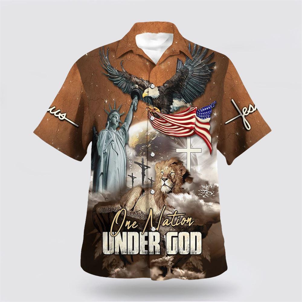 One Nation Under God Jesus Lion Hawaiian Shirt - Gifts For Christian Families