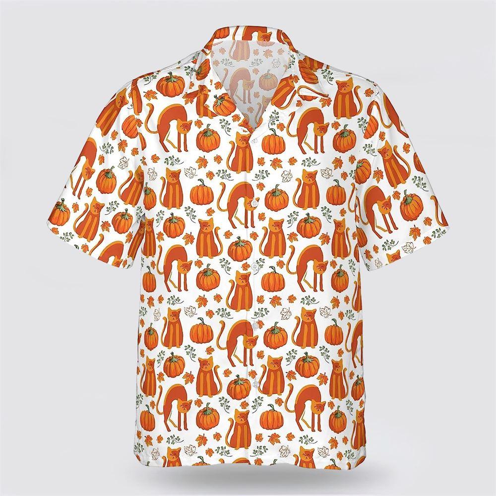 Orange Cat With Pumkin Pattern Hawaiin Shirt - Pet Lover Hawaiian Shirts